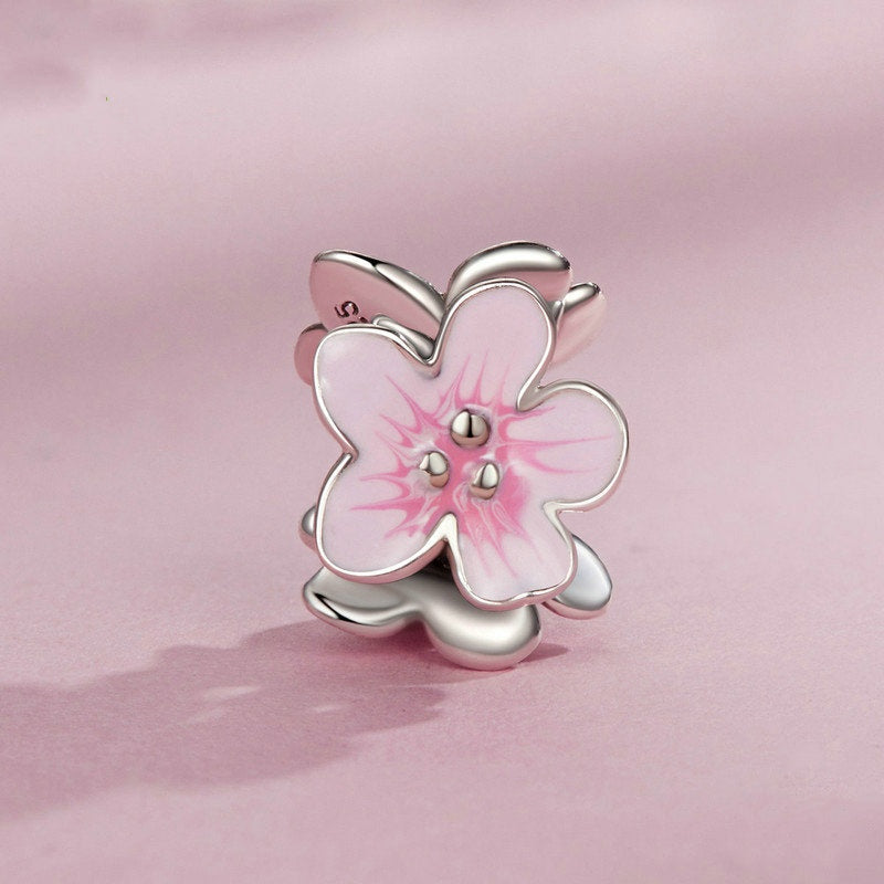 Jzora Cute Sweet Pink Flower Sterling Silver Charm