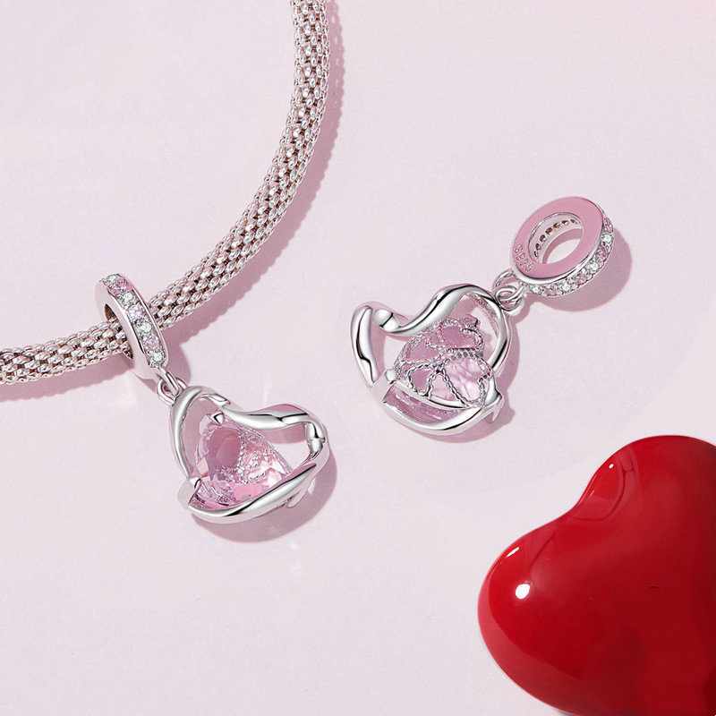 Jzora Pink Double Heart Twist Sterling Silver Charm