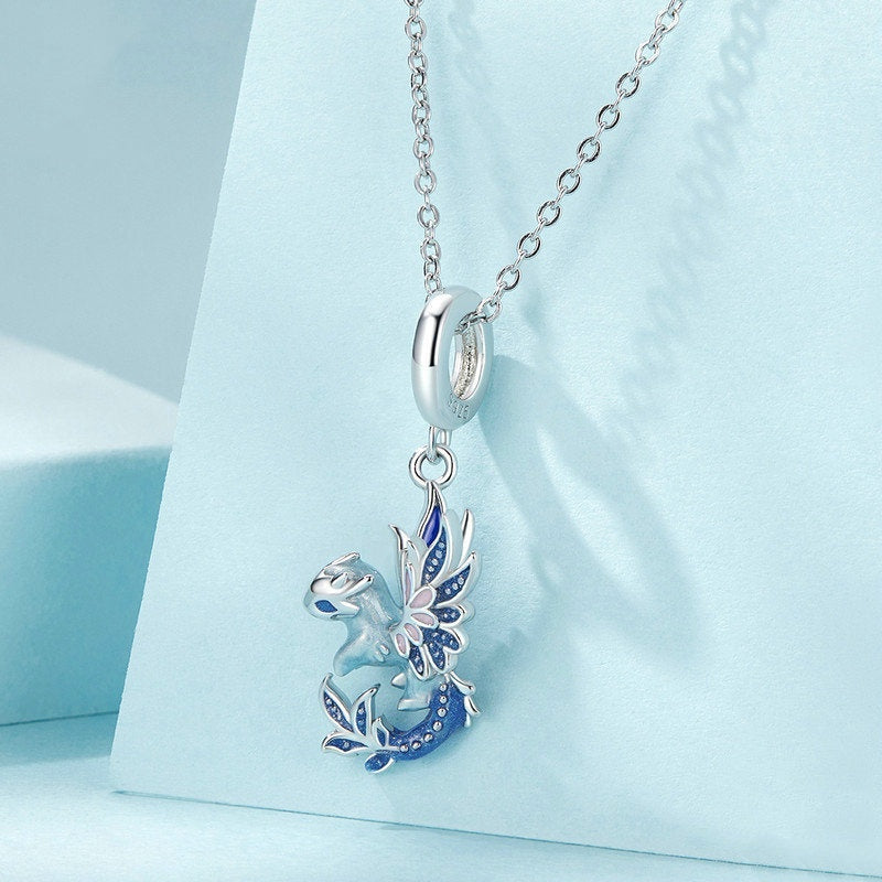 Jzora Cute Blue Flying Dragon Animal Sterling Silver Charm