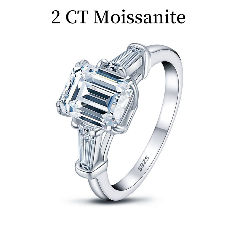 Jzora handmade 2ct emerald cut moissanite sterling silver ring