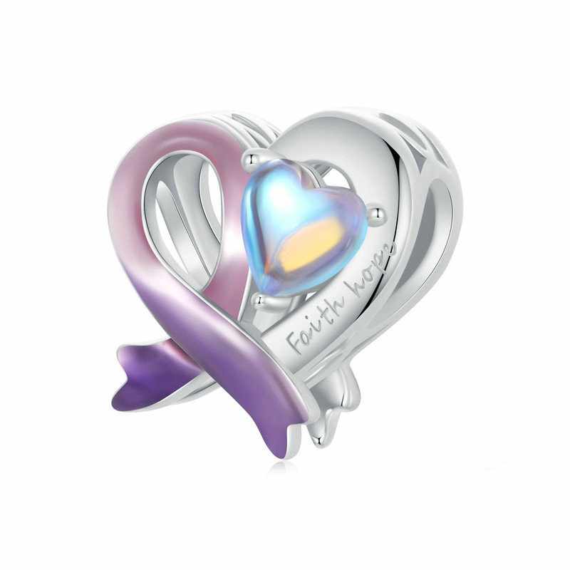 Jzora Romantic Heart Shaped Moonstone Gradient Pink Purple Sterling Silver Charm