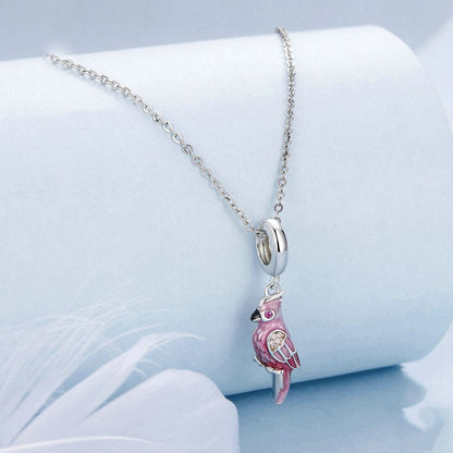 Jzora Delicate Animal Pink Parrot Sterling Silver Charm