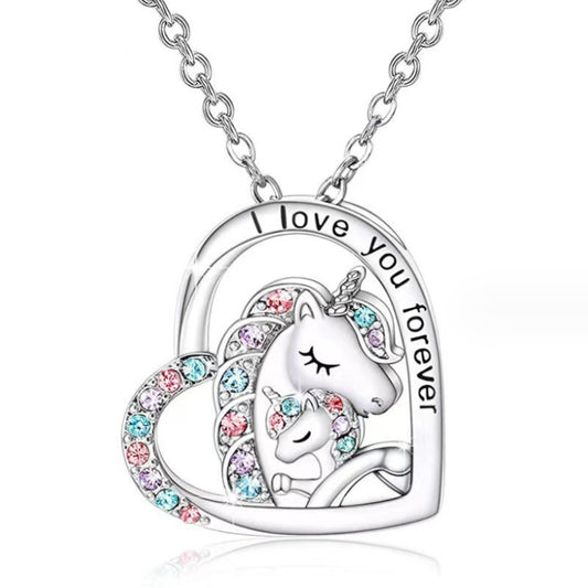 Jzora handmade unicorn heart rhinestone sterling silver necklace