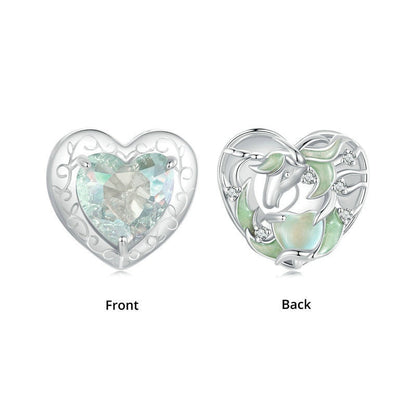 Jzora Fresh Green Heart Unicorn Sterling Silver Charm