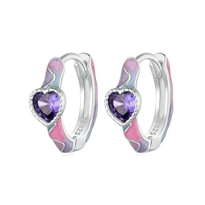 Jzora Elegant Galaxy Purple Heart Fantasy Sterling Silver Earrings