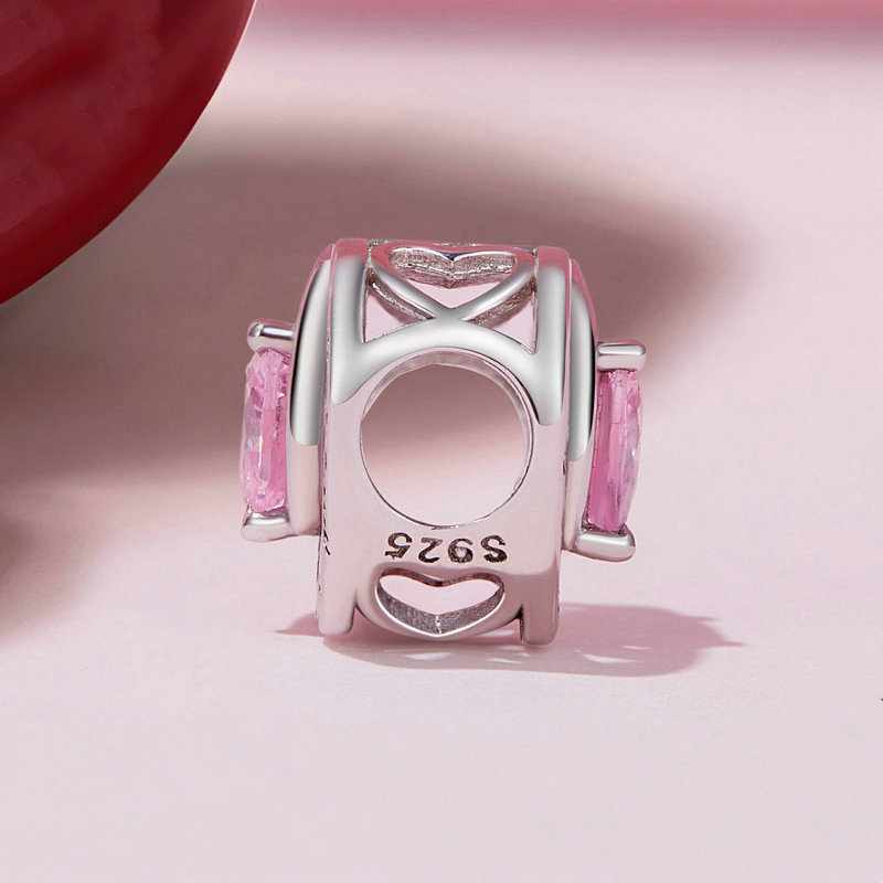 Jzora Thanksgiving Pink Heart Sterling Silver Charm