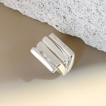 Jzora handmade irregular four-layer stacking sterling silver adjustable ring