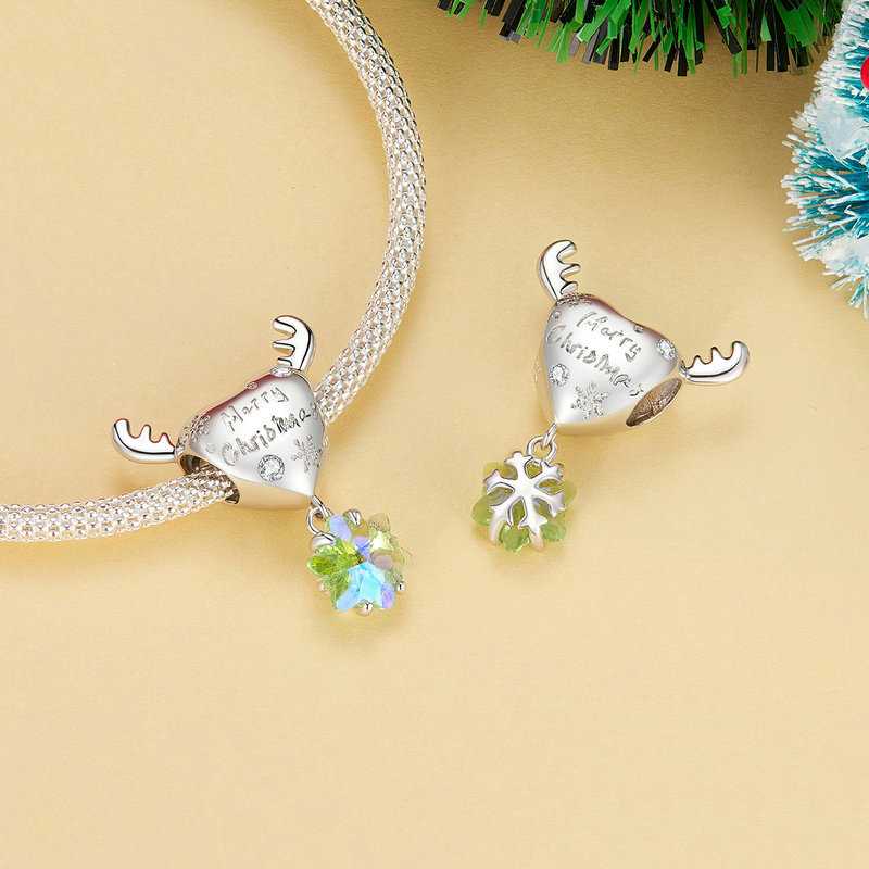 Jzora Handmade Christmas Moose Snowflake Sterling Silver Charms