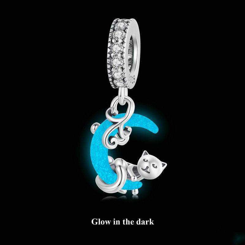 Jzora Mysterious Vintage Glow In The Dark Cat Sterling Silver Charm