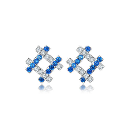 Jzora handmade sapphire round cut stylish rhombus sterling silver earrings