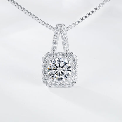 Jzora handmade 1ct round cut Moissanite diamond halo sterling silver necklace