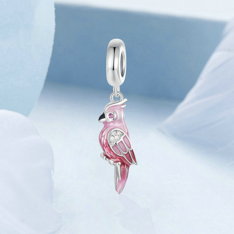 Jzora Delicate Animal Pink Parrot Sterling Silver Charm