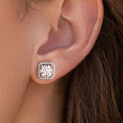 Jzora handmade 2ct round cut halo moissanite sterling silver earrings