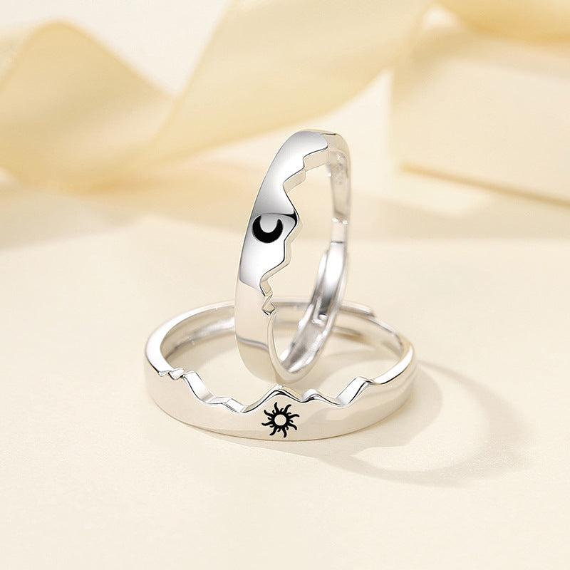 Jzora handmade sun, moon & stars sterling silver adjustable couple's ring