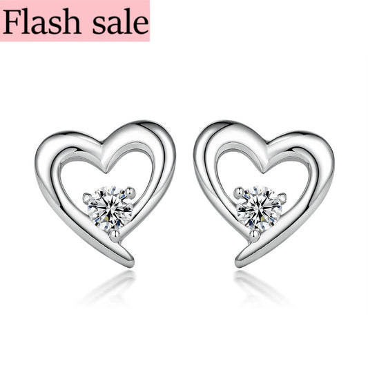 Jzora handmade round cut hollow heart shaped sterling silver earrings