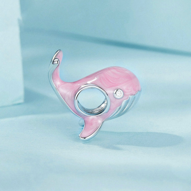 Jzora Dreamy Ocean Pink Whale Sterling Silver Charm