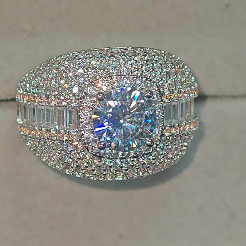 Jzora Handmade Round‑Cut Moissanite Full‑Pave Women’s Statement Ring