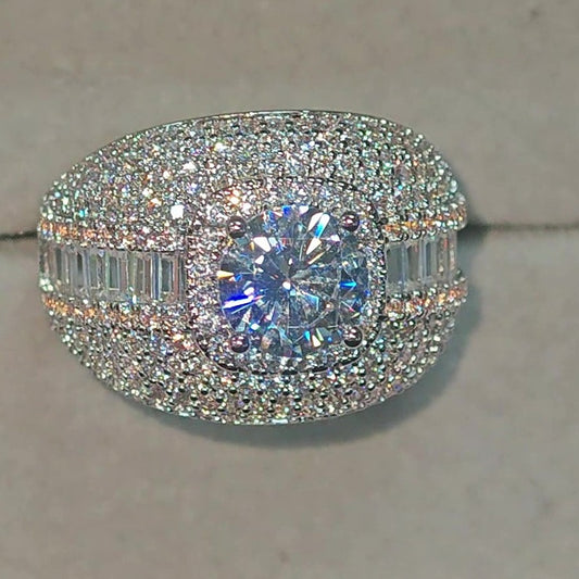 Jzora Handmade Round‑Cut Moissanite Full‑Pave Women’s Statement Ring