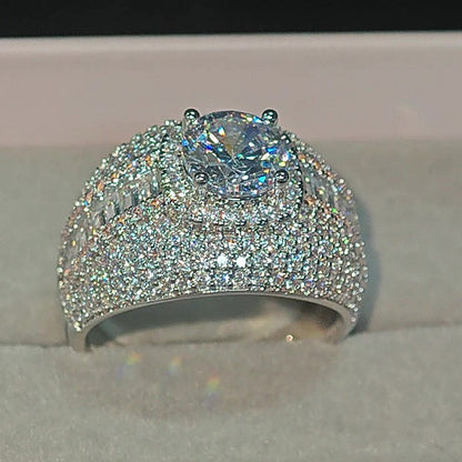 Jzora Handmade Round‑Cut Moissanite Full‑Pave Women’s Statement Ring