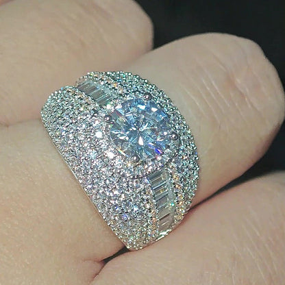 Jzora Handmade Round‑Cut Moissanite Full‑Pave Women’s Statement Ring