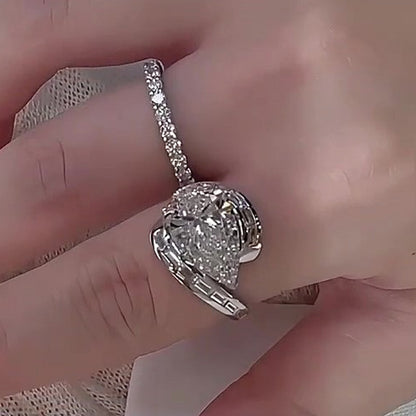Jzora Handmade 5CT Pear Cut Baguette Wrap Full Pave Iced-Out Fashion Ring