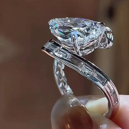 Jzora Handmade 5CT Pear Cut Baguette Wrap Full Pave Iced-Out Fashion Ring