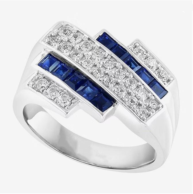 Jzora handmade sapphire round cut square fashion men's ring