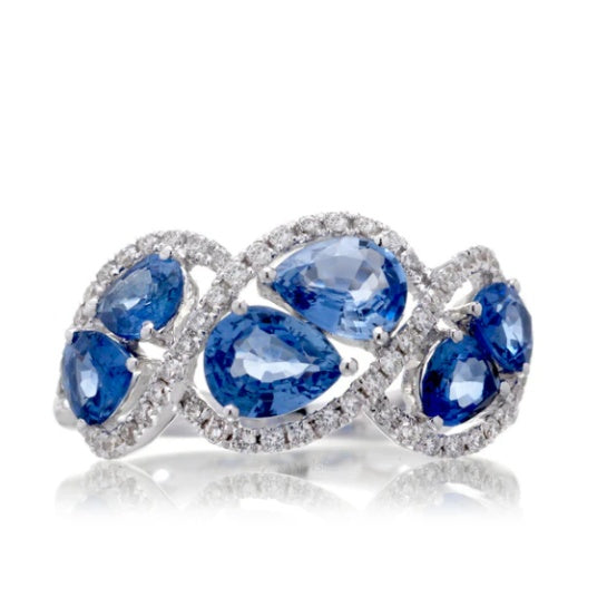 Jzora handmade stunning sapphire pear cut promise sterling silver ring