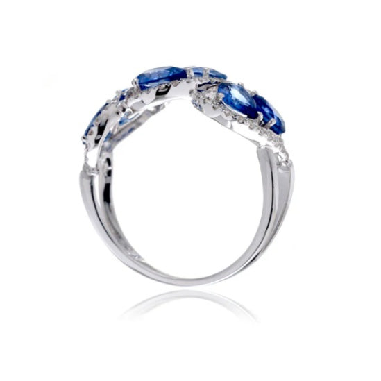 Jzora handmade stunning sapphire pear cut promise sterling silver ring