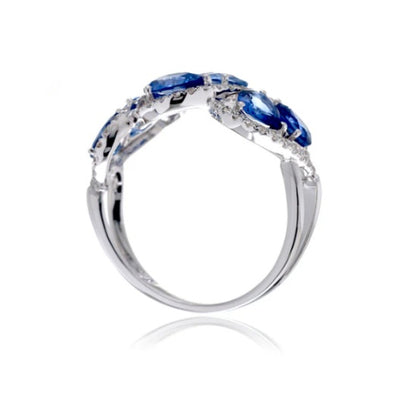 Jzora handmade stunning sapphire pear cut promise sterling silver ring