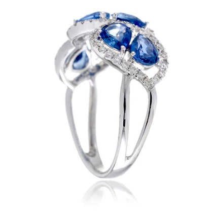 Jzora handmade stunning sapphire pear cut promise sterling silver ring