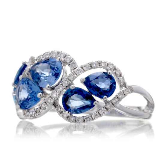 Jzora handmade stunning sapphire pear cut promise sterling silver ring