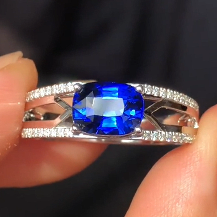 Jzora Handmade Royal Blue CZ Sapphire Cushion Cut Hollow Side Design Men's Statement Ring