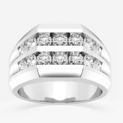 Jzora handmade 2ct double row channel set men's wedding band  ring