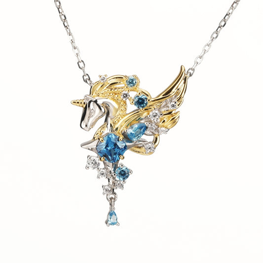 Jzora handmade fantasy unicorn sterling silver necklace