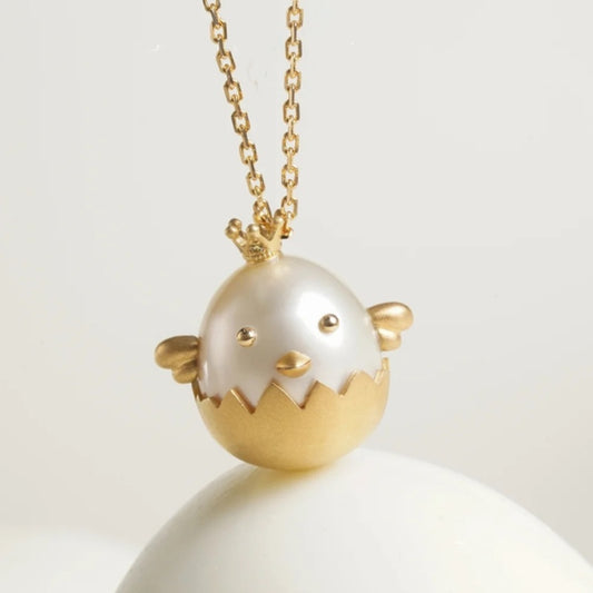 Jzora handmade gold small eggshell sterling silver necklace