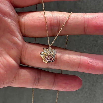 Jzora Handmade Heart CZ Cat Paw Charm Necklace