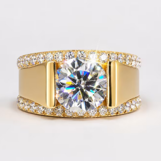 Jzora Handmade D Color Round Cut Moissanite CZ Pave Wide Band Men's Ring