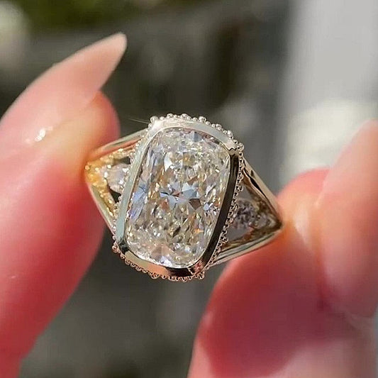 Jzora Handmade Milgrain‑Edge Cushion CZ Solitaire with Hidden Sapphire Bridal Promise Ring