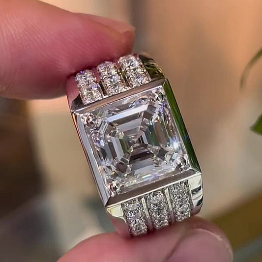 Jzora Handmade Bold Asscher Cut Cubic Zirconia Men's Wedding & Business Statement Ring