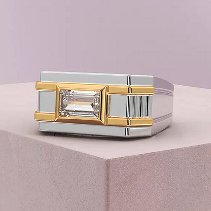 Jzora Handmade Art Deco Two‑Tone Baguette Cut Men’s Wedding Band Ring