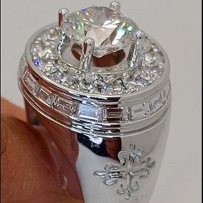Jzora Handmade Bold Round Brilliant Cut Double‑Halo Full‑Pave Men’s Statement Ring