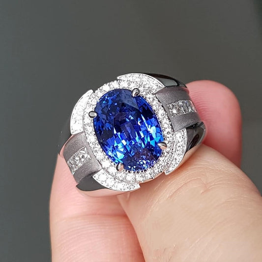 Jzora handmade vintage-style 9ct oval cut blue sapphire men’s ring