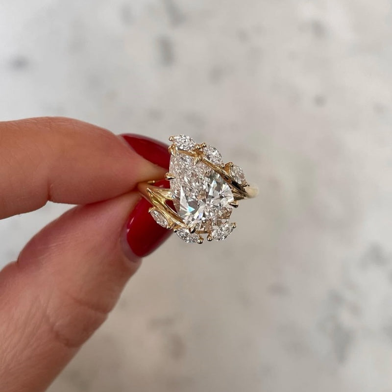 Jzora handmade gold color pear cut timeless sparkle sterling silver ring