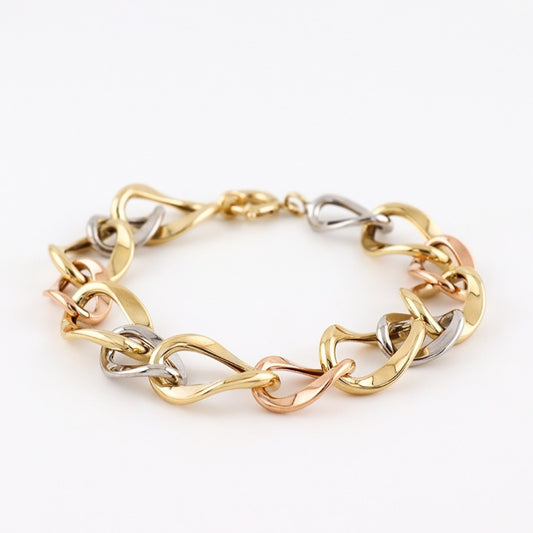 Jzora handmade elegant tri-color twisted link bracelet