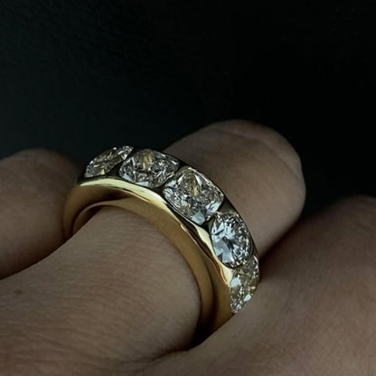 Jzora handmade brilliant round & cushion cut gold men's band ring