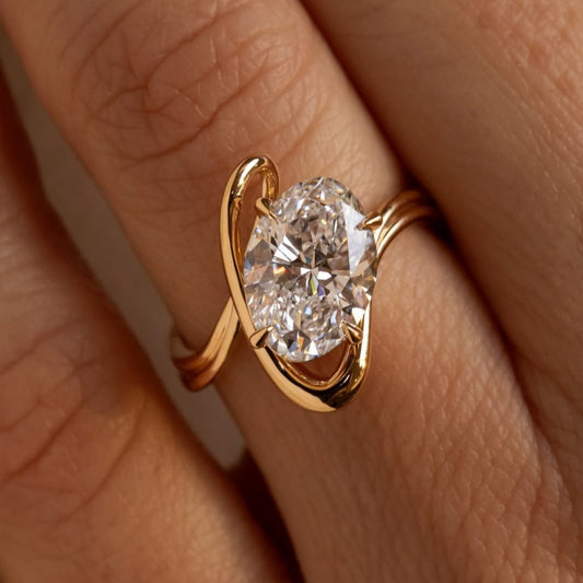 Jzora handmade gold swirl oval cut sterling silver engagement ring
