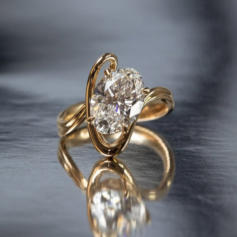 Jzora handmade gold swirl oval cut sterling silver engagement ring