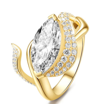 Jzora handmade 3ct marquise center & pavé swirl halo sterling silver ring