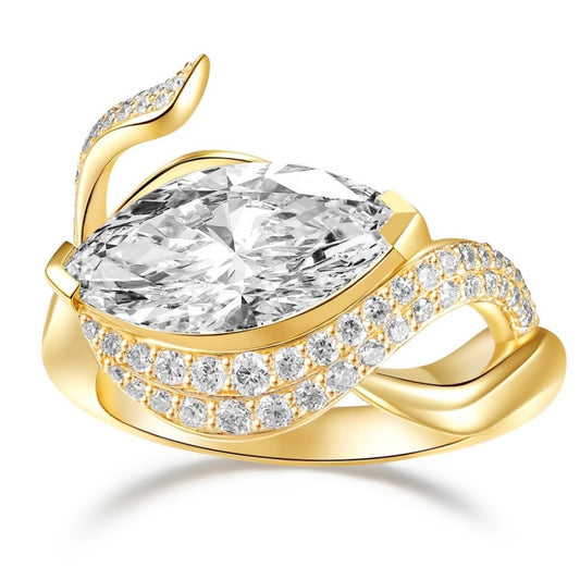 Jzora handmade 3ct marquise center & pavé swirl halo sterling silver ring